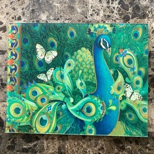 Peacock Tempered glass Trivet Cutting Board Felt feet On Bottom 11.5"x7.5"x.25"